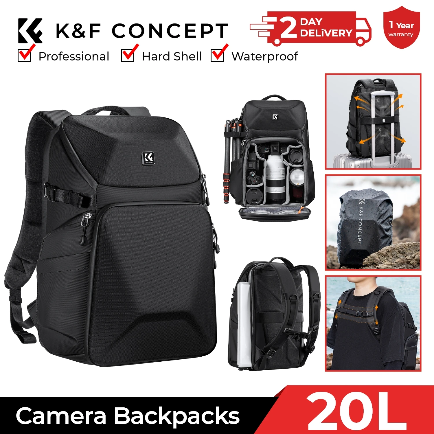 K&F CONCEPT 20L Camera Backpac - Laptop Bag Waterproof avis et prix