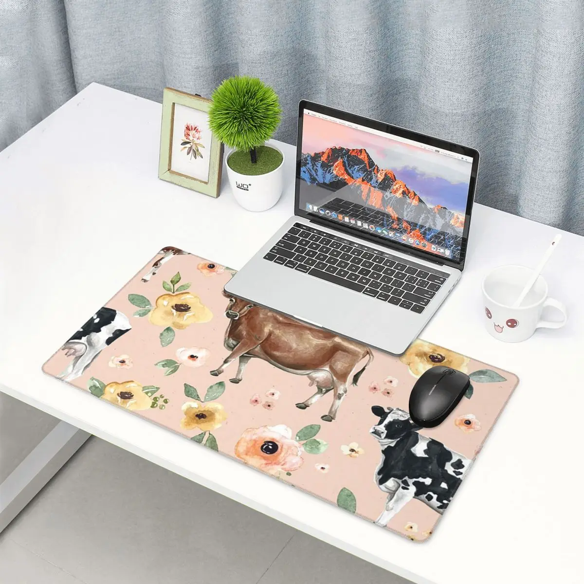 Large Mouse Pad Cow Floral On  - Yellow Laptop Accessories avis et prix
